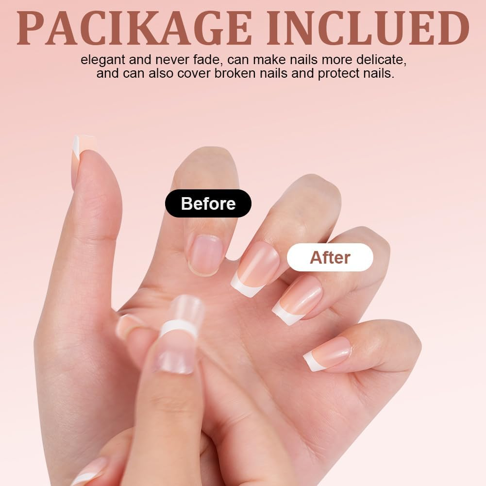 BUTBU Pack of 240 French False Nails, Glossy Gl&auml;nzend Ballerina Nails to Apply to French Nails, Reusable, Full Coverage for Women and Girls image number 5