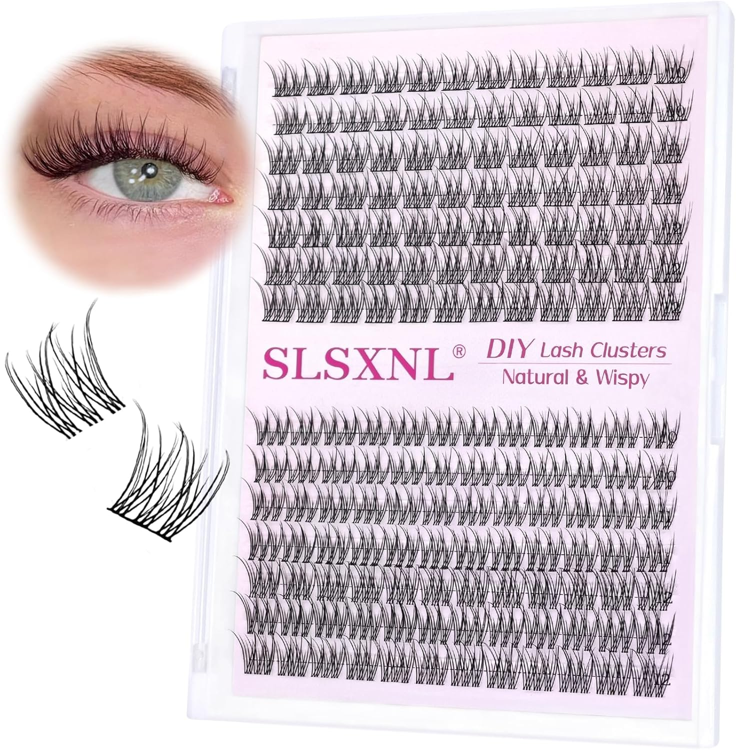 SLSXNL Natural Lash Clusters Wispy Clear & Black Band Eyelash Cluster Lashes 10-12MM C Curl Thin Band False Eyelashes Extensions