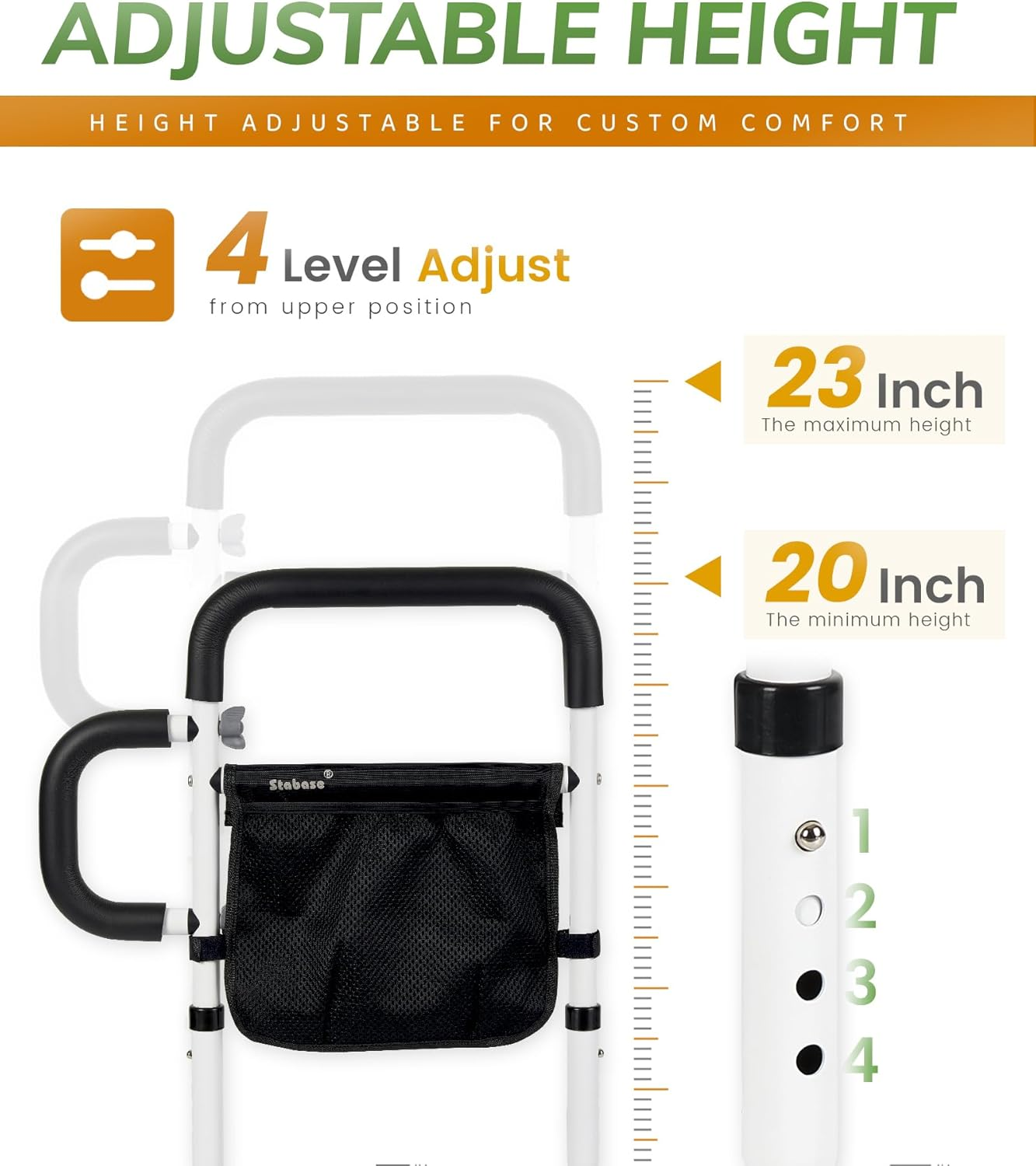 Bed Rails for Elderly Adults Safety - Adjustable Bed Cane with Non-Slip Ergonomic Handle and Storage Pocket, Stable Bed Assist Rails for Seniors Hold up to 150Kg, Fits All Bed Sizes image number 4