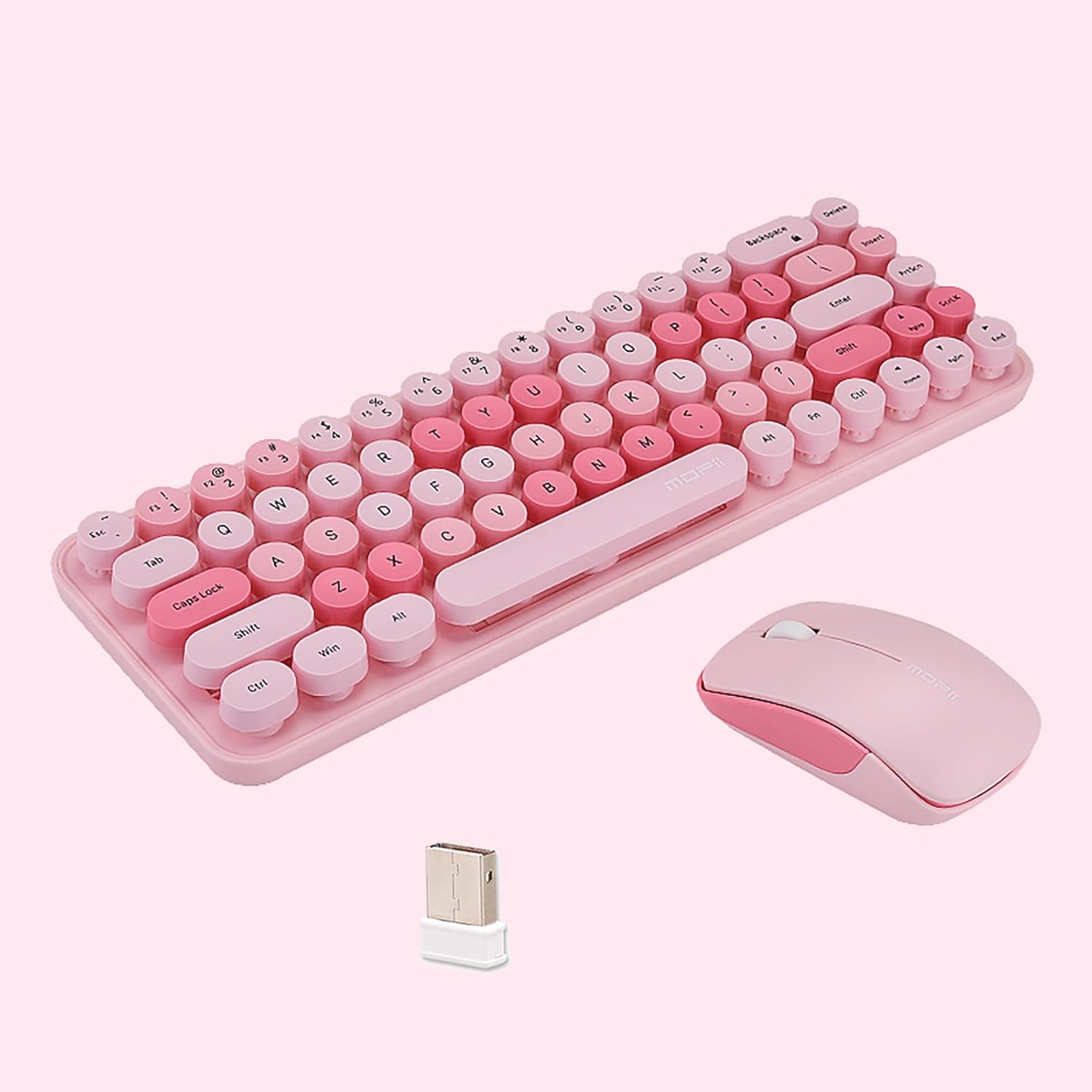 Compact Colorful Wireless Keyboard and Mouse Combo, Soundless 68 round Keys, Suitable for Girls and Kids, Compatible with Notebook, PC (Purple)