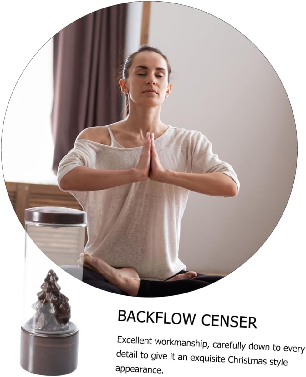 Amosfun Xmas Tree Design Ceramic Incense Burner Glass Cover Backflow Censer Xmas Party Decor Adorn image number 4