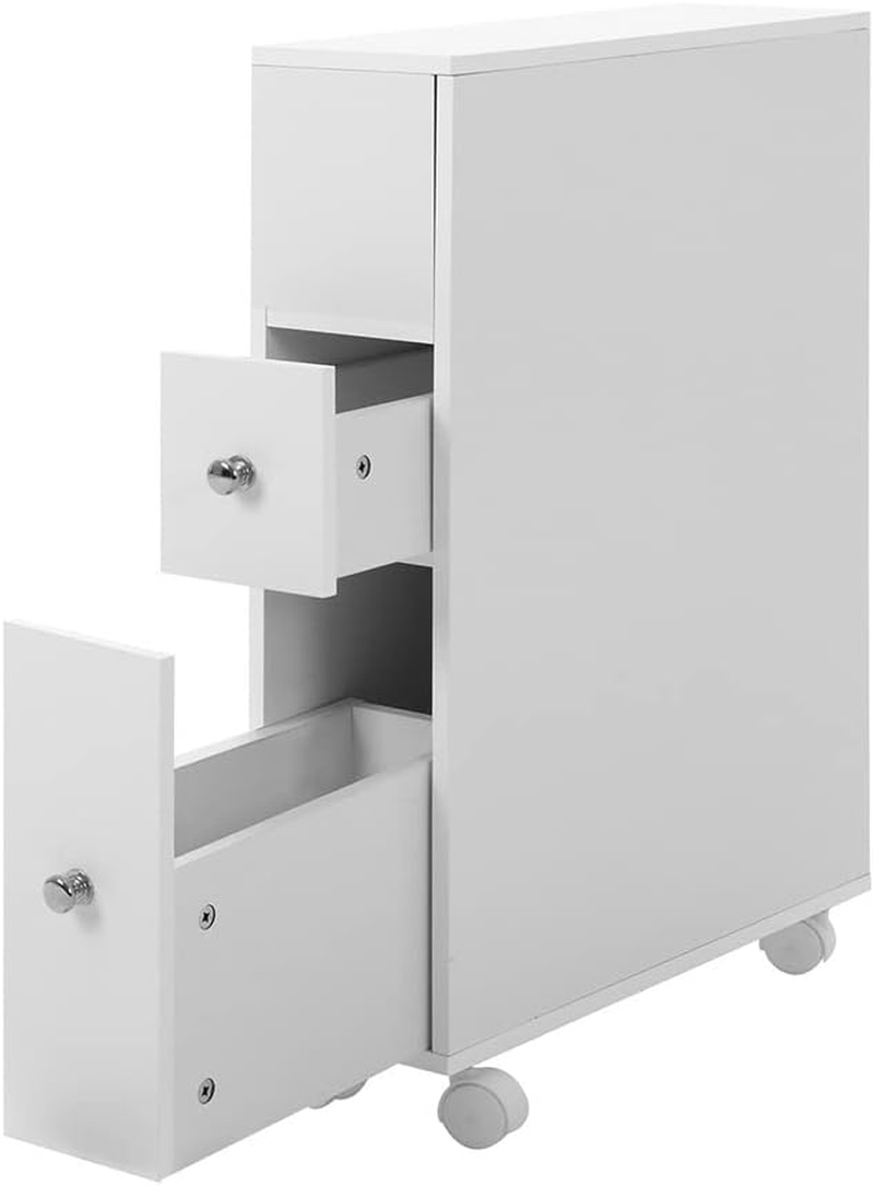 Artiss Bathroom Storage Cabinet, 70Cm Height Cupboard Side Table Corner Shelf Wall over Toilet Roll Storages Cabinets Home Furniture Organiser Accessories, with Wheels Slim Space Saving White
