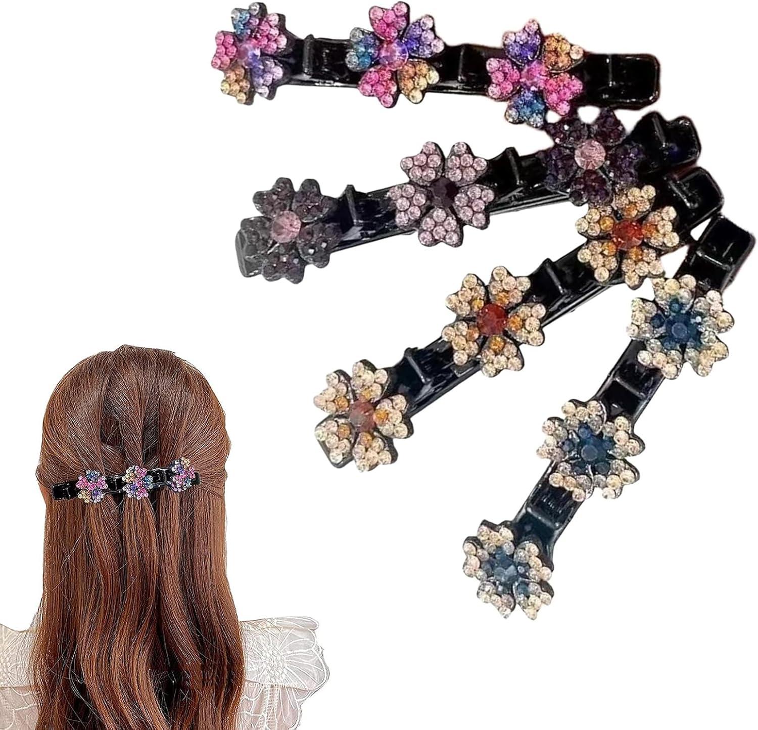 Pack of 4 Crystal Hair Clips Women - Flower Hair Clips, Five Leaf Clover Hair Accessories, French Hairpin, Flower Clip for Updo & Bridal Jewellery image number 1