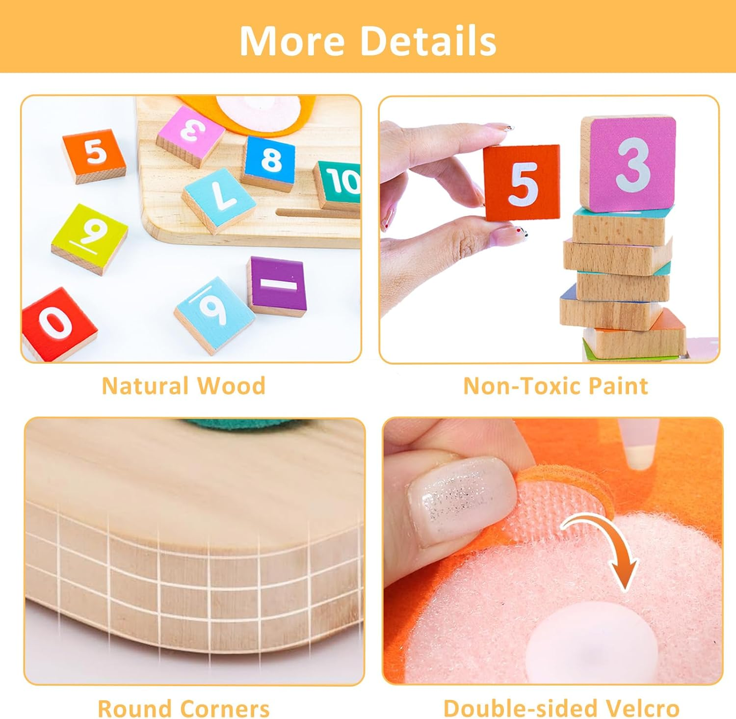 Wooden Learning Education Toys, TOTCOZY Double-Sided Finger Counting & Number Tracing Board, Preschool Educational Toys for 3 4 5 Year Old Boys Girls image number 4