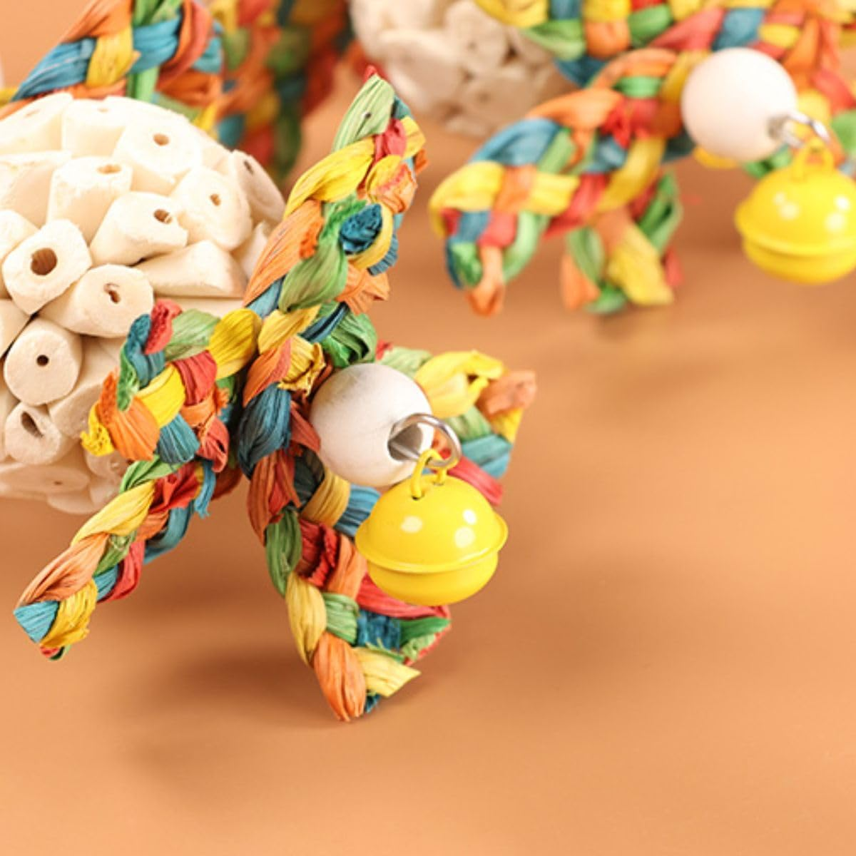 Bird Toys Conure Toys Hanging Natural Soft Sola Ball Natural Corn Husk Beak Chew Shred Colorful Forage Toys for Parrots, Cockatiel, Conure, Love Birds,Parakeets,Budgie and Other Small Birds (L) image number 3