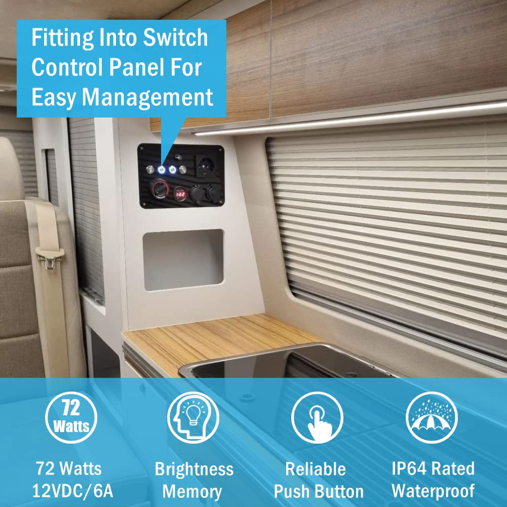 12V LED Light Dimmer, Stainless 12 Volt PWM Dimmer Switch 6A for Boat Campervan Caravan Car Lighting, Push Switch for DC 12V Dimmable LED Lamp Strip Light, Recessed Mount Hole 19Mm image number 5