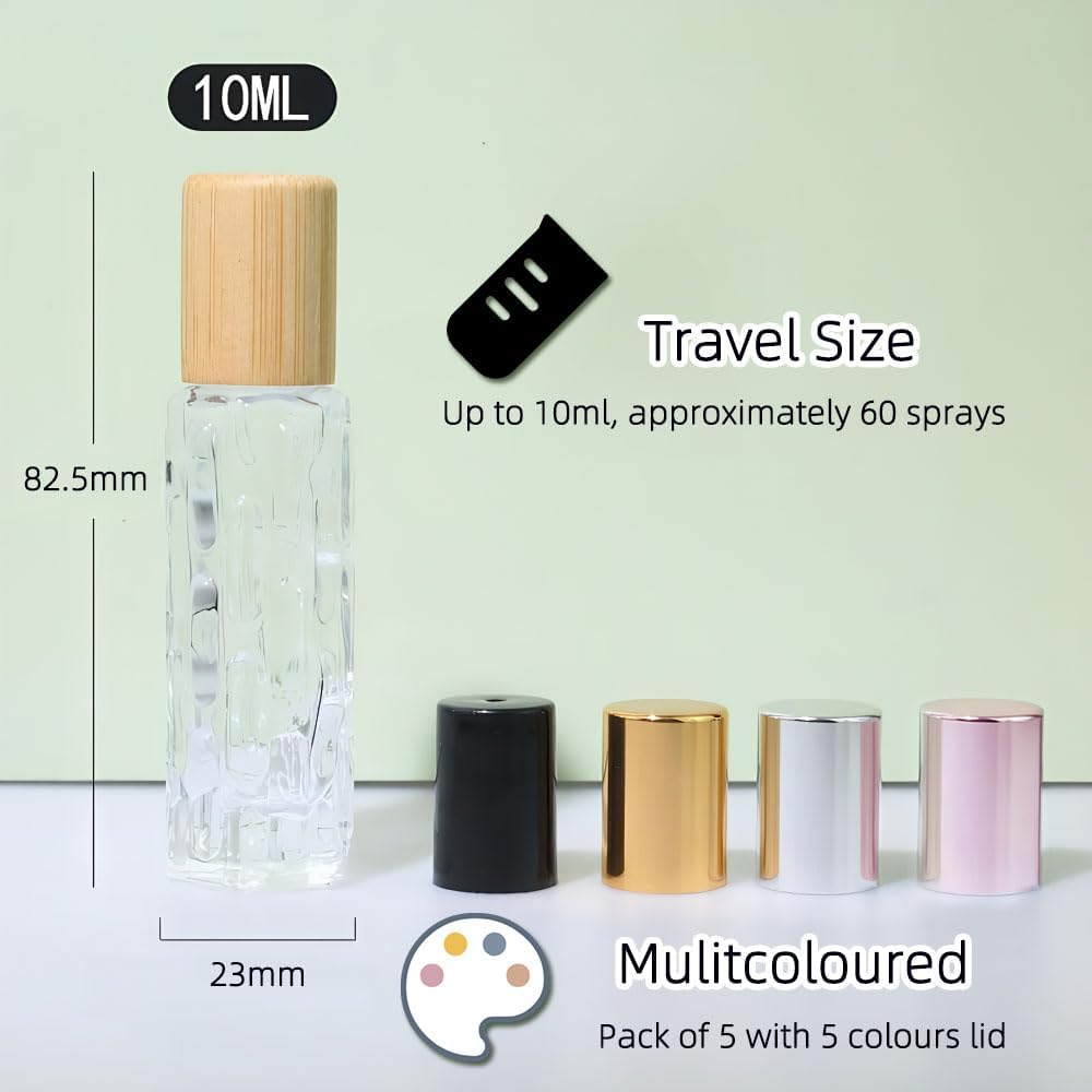 Aieino 5PCS 10Ml Travel Perfume Atomiser Refillable - Portable Perfume Bottle Mini Aftershave Atomisers Spray Bottles Non Leakable with Funnel Dispenser for Women, Pocket Handbag(Lines, Multicolour) - Blue image number 5