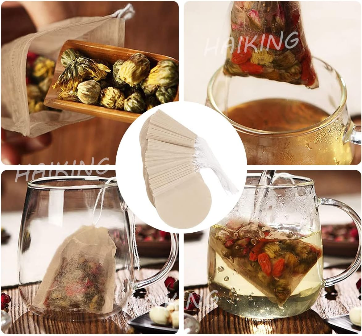 NILLOS Tea Filter Bag, 100 Pcs Disposable Natural Cotton Drawstring Seal Empty Tea Bags for Loose Leaf Herbs Teas(Round) image number 1