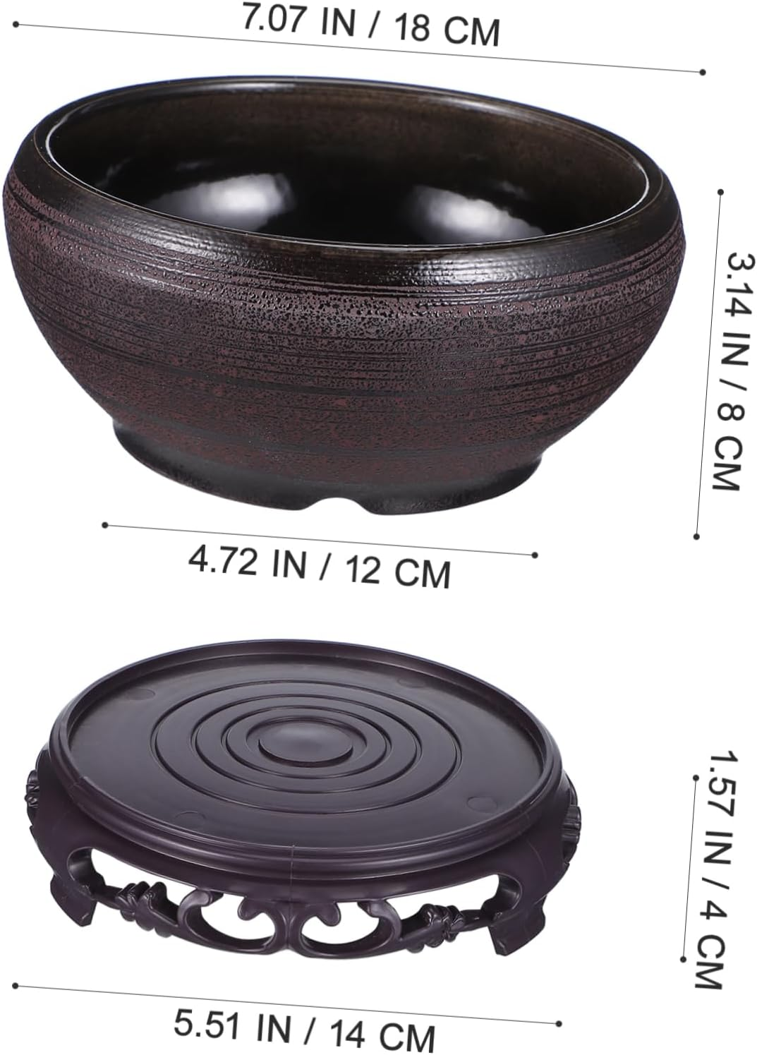 BESPORTBLE Ceramic Hydroponic Plant Pot Bowl Planter for Water Lily and Daffodil with Base, Black-Red Small Lotus Planter Suitable for Indoor Balcony Gardening image number 1