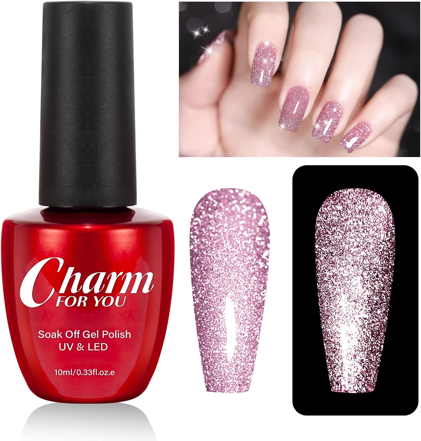 VERONNI Glitter Nail Gel Polish Clear Crushed Glass Reflective Shine Nail Polish Diamond Sparkle Soak off UV LED Bright Glitter Gel Nail Polish Bungee Party Broken Clear Sparkling Gel Nail Art Manicure 10Ml-Silver Glitter (#S-005 Champagne Gold)