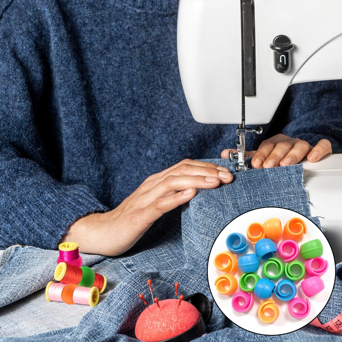 WELANE Spools Savers, 20PCS Sewing Machine Thread Spool Huggers for Prevent Thread Tails from Unwinding (4 Colors) image number 6