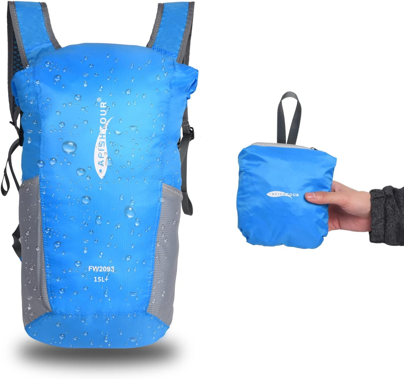 AFISHTOUR Ultralight Waterproof Hiking Backpack for Men & Women, 15L Packable Hiking Daypack, Roll Top Closure Small Dry Bag Backpack for Cycling, Camping, Skiing, Boating