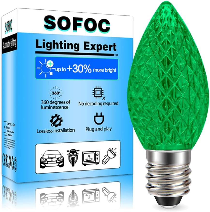 SOFOC E12 C7 30Pcs Crystal Effect LED Christmas Ambient Light Orange for outside Garden House Party Wedding Xmas Tree Decor 220V Plug & Play