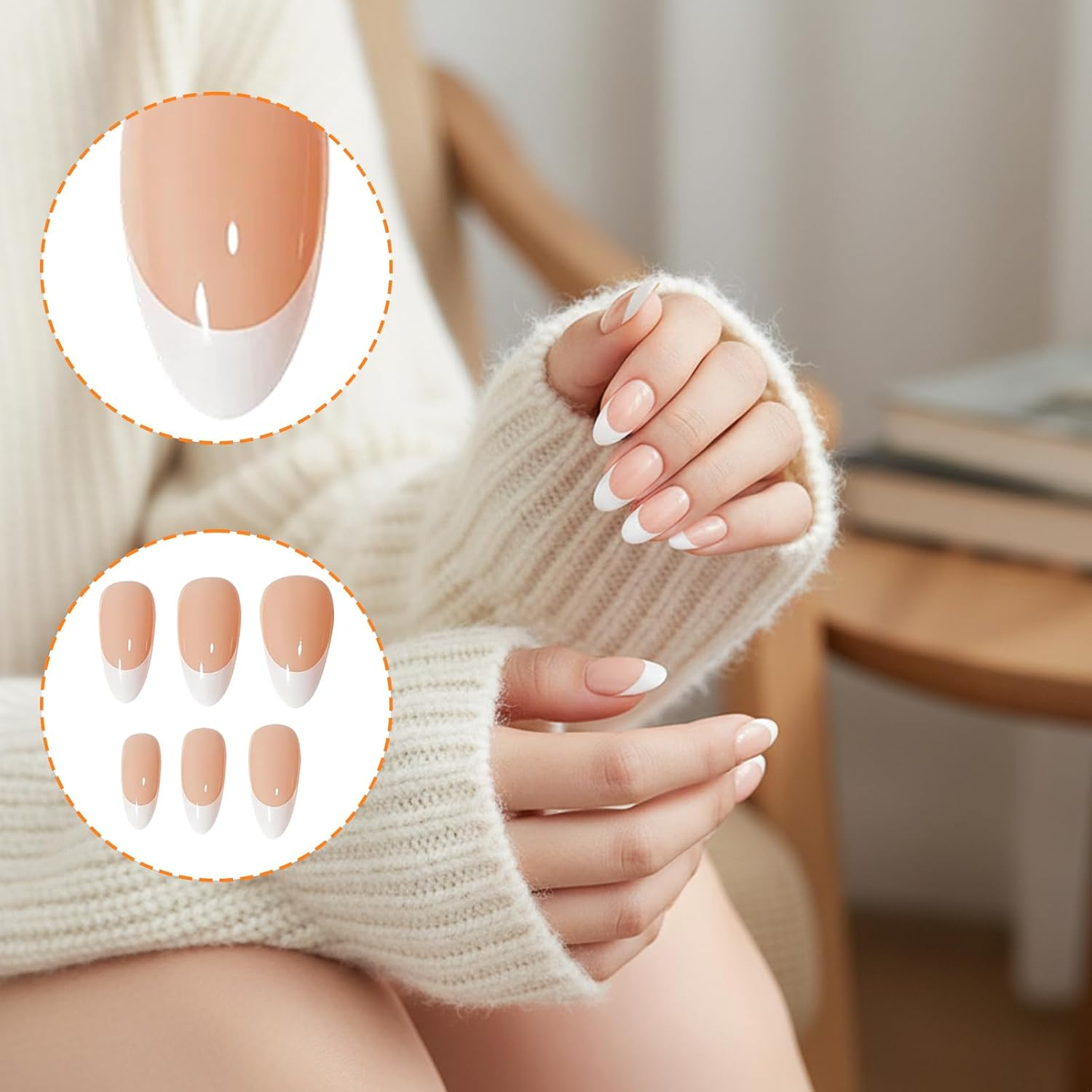 Press on Nails, French Almond Design Fake Nails, Pink and White Press on Nails, 22-24 Pieces image number 2