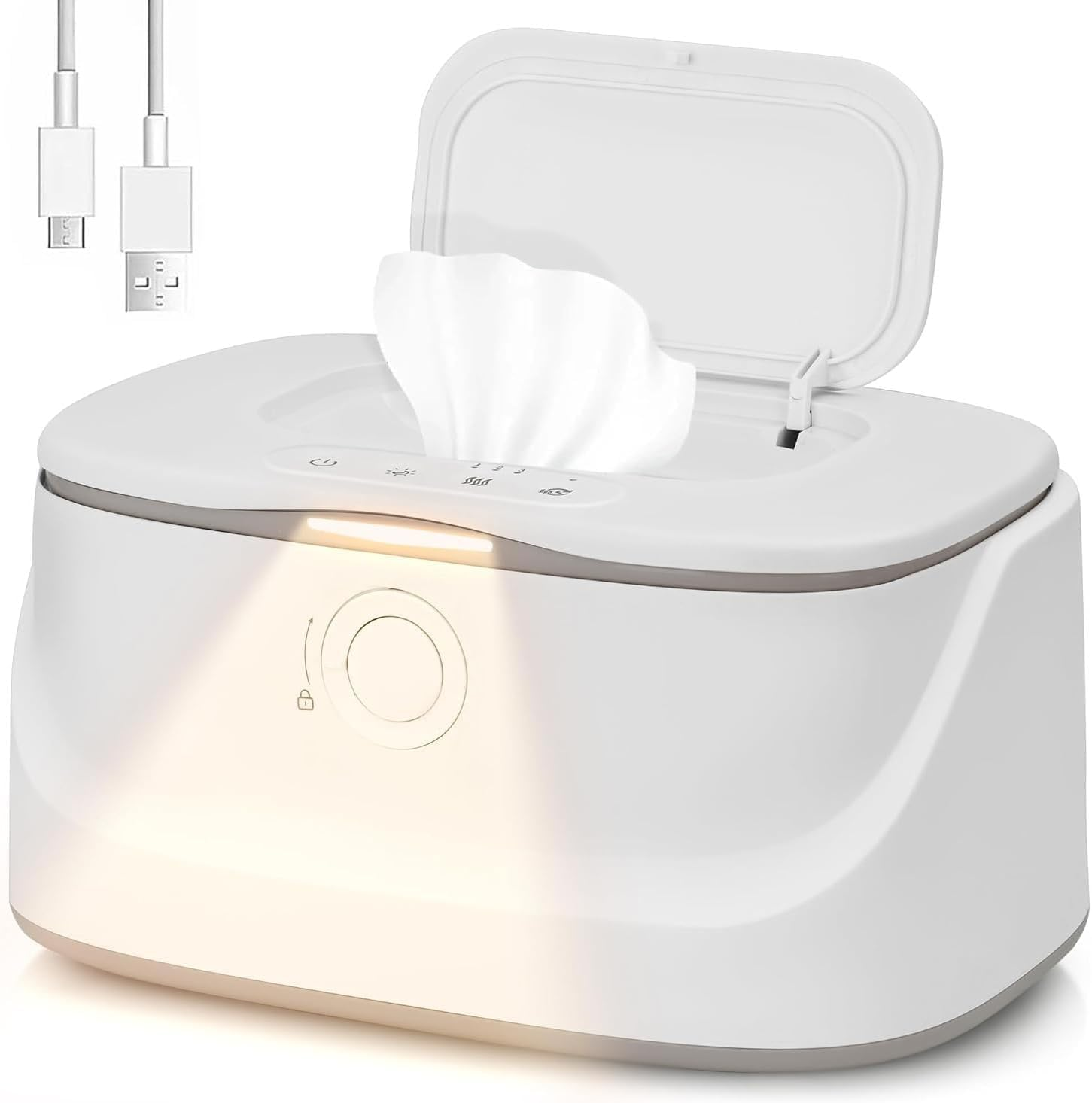 Baby Wipe Warmer, Innovative Spring Design,Large Capacity Wipes Dispenser and Diaper Wipe Warmer with Night Light, Fast and Even Heating, Temperature Display, 3 Modes of Temperature Heating Control image number 5