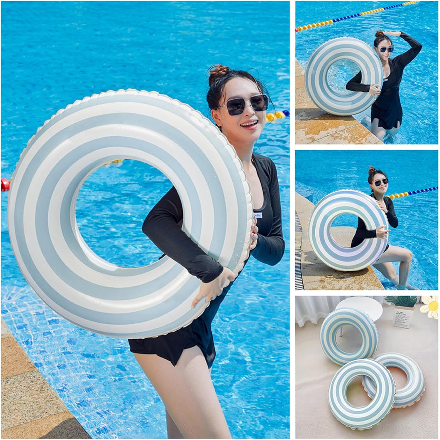Swimming Ring for Adults Inflatable Pool Ring Portable Floating Swimming Circle Stripe Swim Tube Party Decoration Floating Swimming Ring for Beach Summer Outdoor Water Sports - Orange image number 7