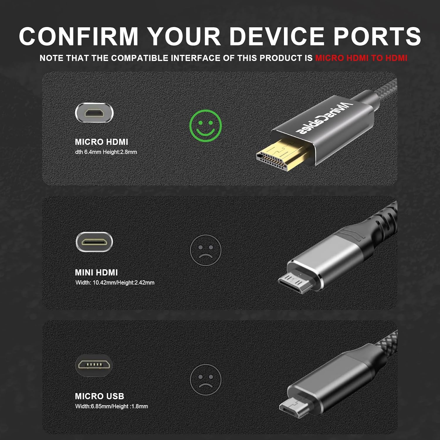 Alvin'S Cables 8K 2.1 Micro HDMI to HDMI Coiled Cable for Atomos Ninja V, 8K@60Hz 4K@60Hz High-Speed HDMI Cable for Sony A7RIII A7II A7M3, for FUJIFILM X-T4 X-T3, Braided Black image number 5