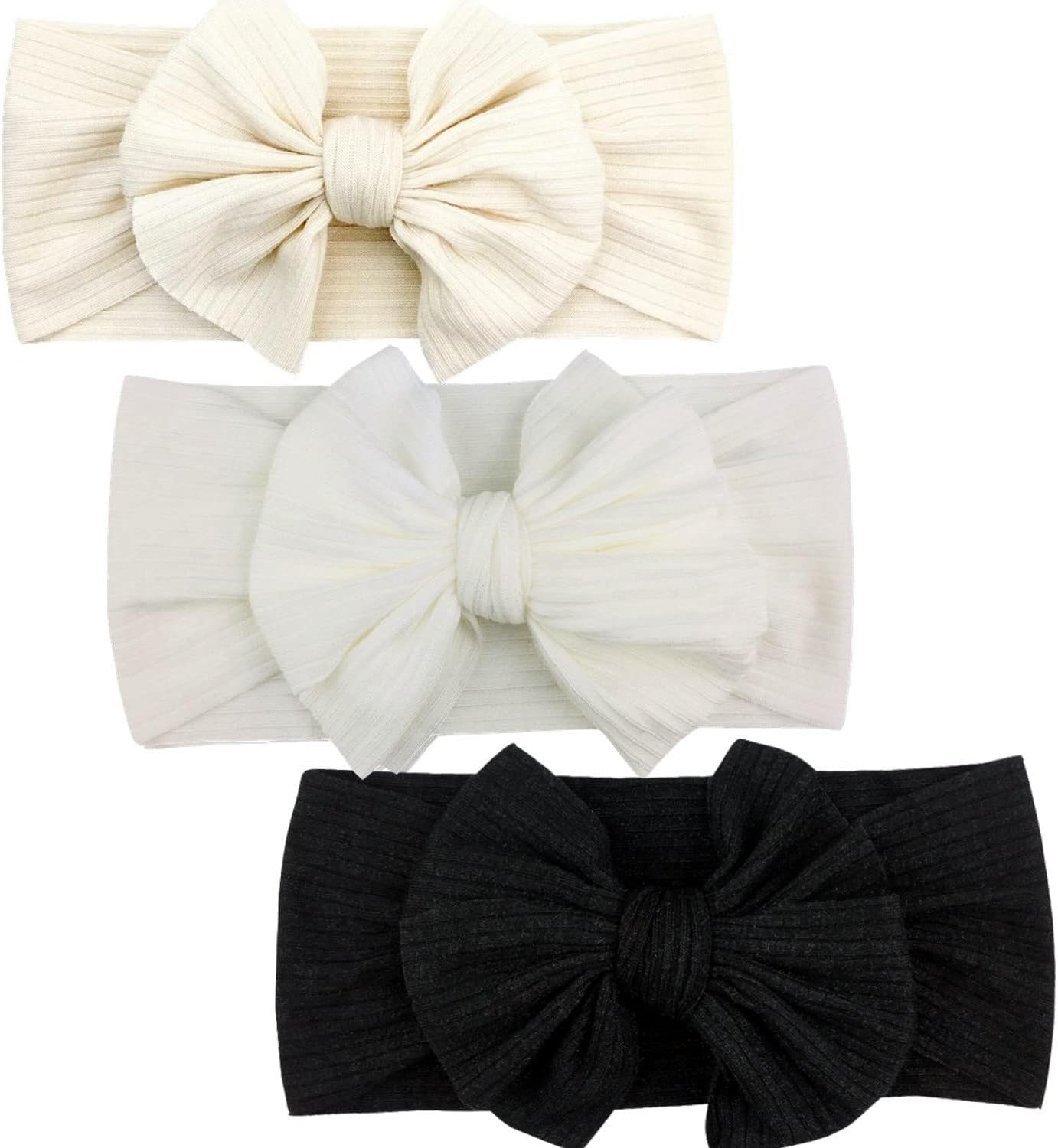 Hjiaruiky Baby Headbands Baby Girls Bows Headband Newborn Bow Handmade Soft Headbands with Bows Hairbands for Infant Toddler Black White Pink (BROWN+BEIGE+PINK)