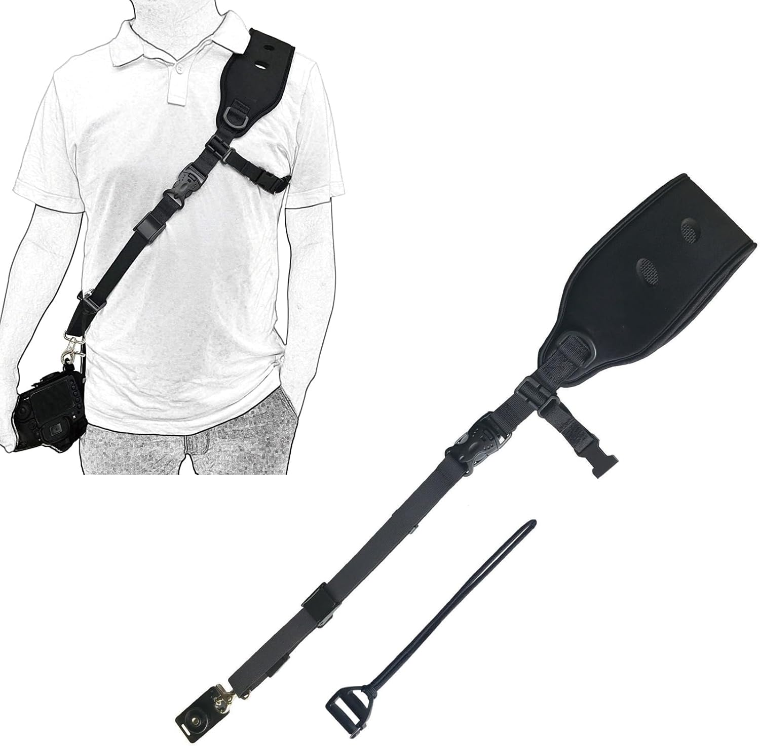 CERFFOOL Camera Padded Shoulder Strap with Screw Mount Quick Release Safety Tether Camera Neck Strap Belt for DSLR SLR Nikon Pentax Olympus Sony Camera, Black, 45*9.5Cm image number 4