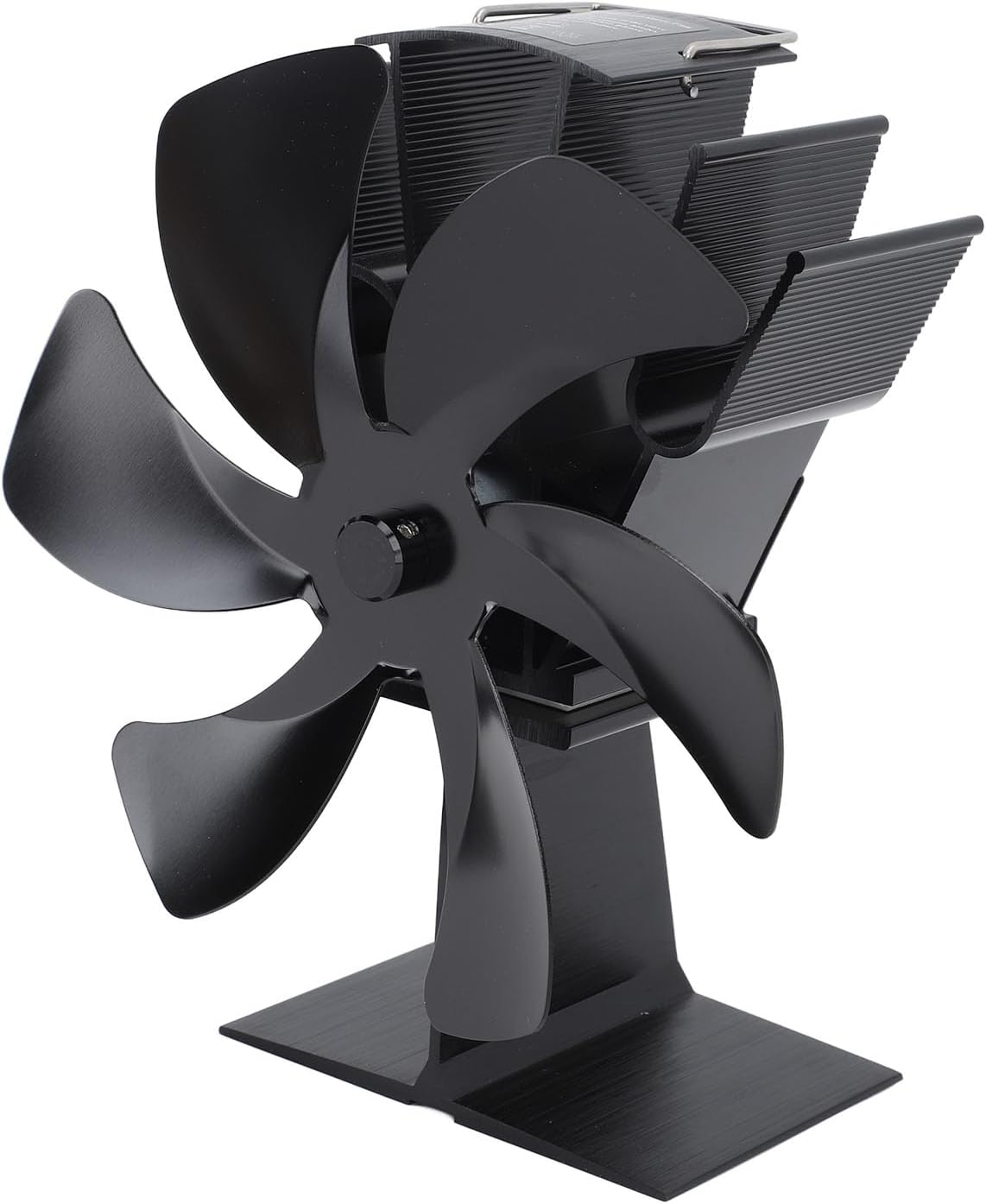 Wood Stove Fan, 6 Blades Fireplace Fan Heat Powered Non Electric, Aluminium Alloy Vertical Thermal Fan for Gas Stove, Wood Burning Stove (Black)