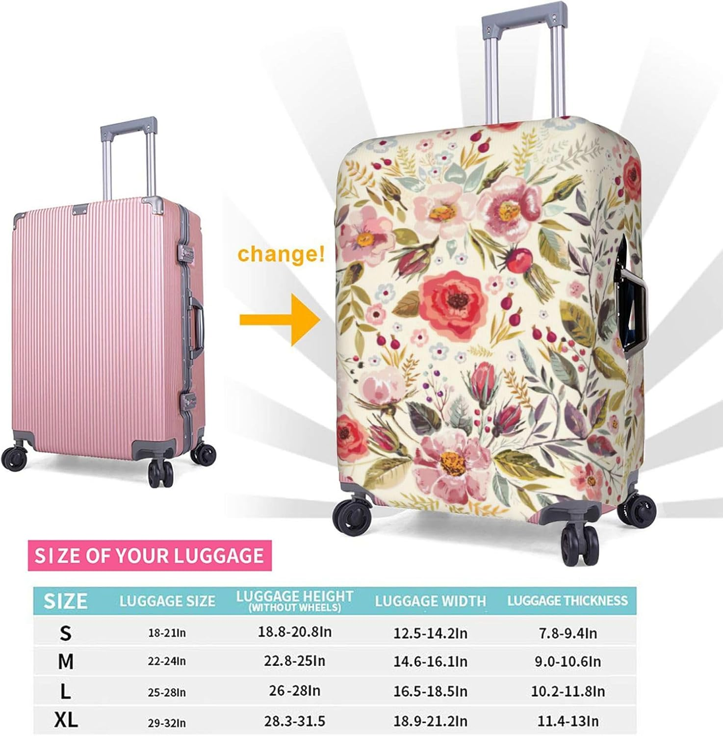 Odddot Rustic Rose Flower Print Travel Luggage Cover,Suitcase Protector Cover, Washable Baggage Covers,For 18-32 Inch Luggage, Rustic Rose Flower, Large image number 3