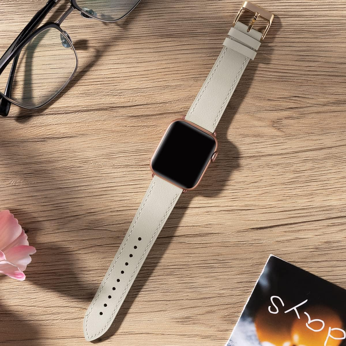 QAZNZ Leather Straps for Apple Watch Strap 40Mm 41Mm 38Mm 42Mm 44Mm 45Mm 49Mm,Men Women Replacement Genuine Leather Strap for Apple Watch Series 8 7 6 5 4 3 2 1 & Iwatch Se,Ultra image number 6