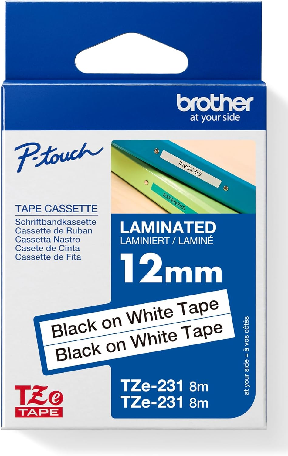 Brother Genuine Tze-231 Laminated Tape, Black on White, 12Mm X 8M, Twin Pack image number 3