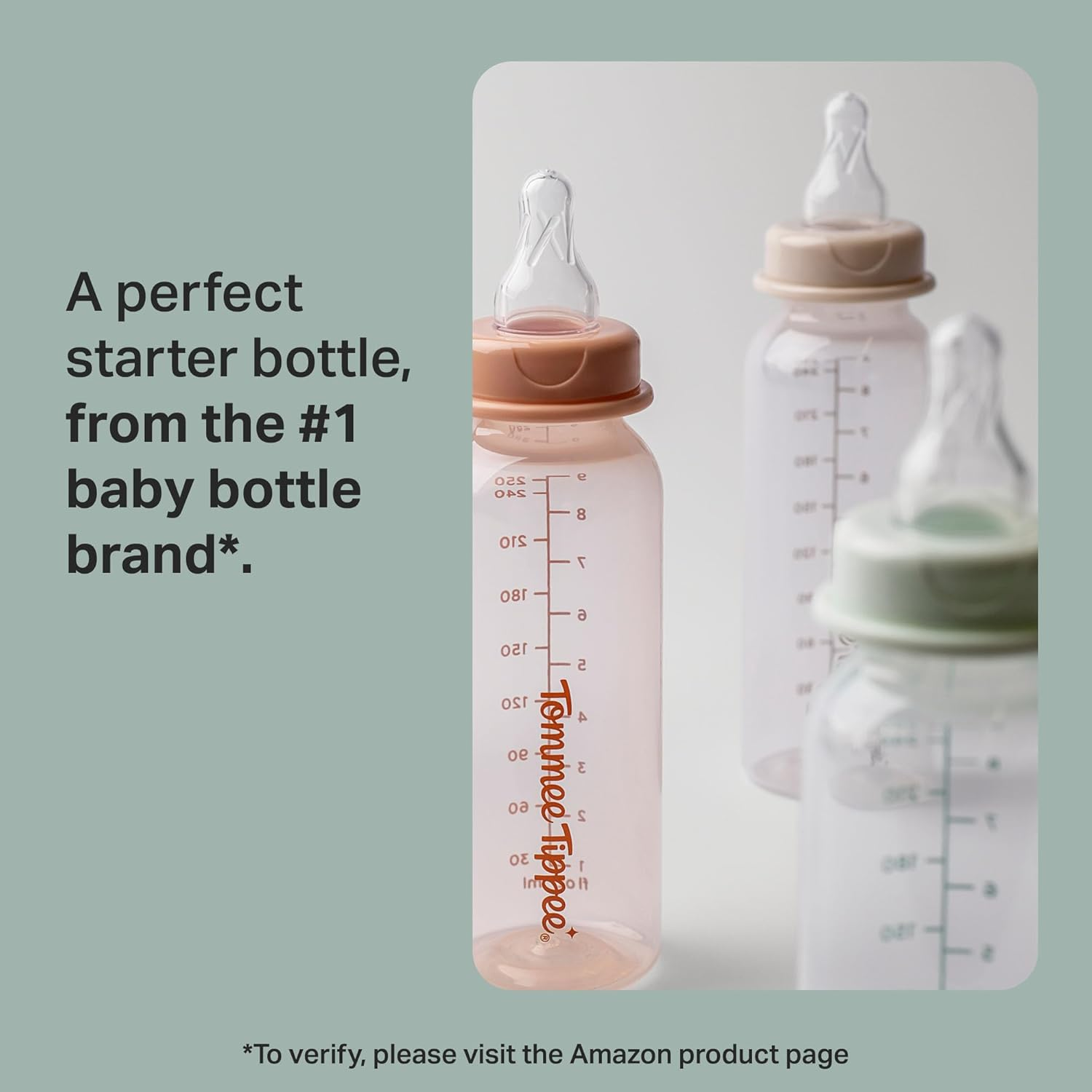 Tommee Tippee Classic Start Baby Bottles, 0M+, Silicone Slow Flow Teat, Anti-Colic Valve, Green/Brown/Grey, 250Ml, Narrow Neck, 3 Pack, Dishwasher Safe image number 1