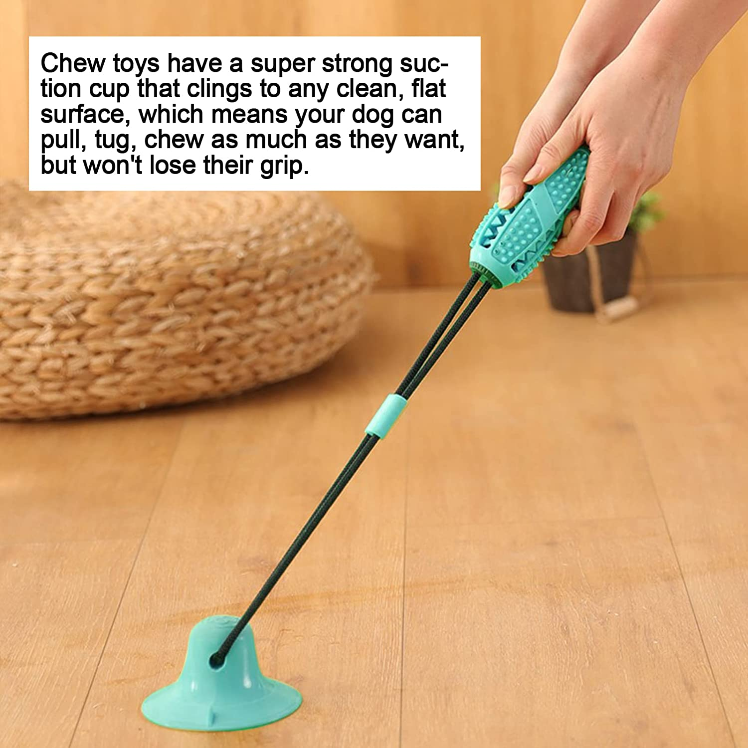 Dog Chew Toys for Aggressive Chewers,Squeaky Dog Toothbrush Interactive Tough Durable Dog Toys, Puppy Teething Chew Toys Natural Rubber for Small Medium and Large Breed (Ball with Rope)