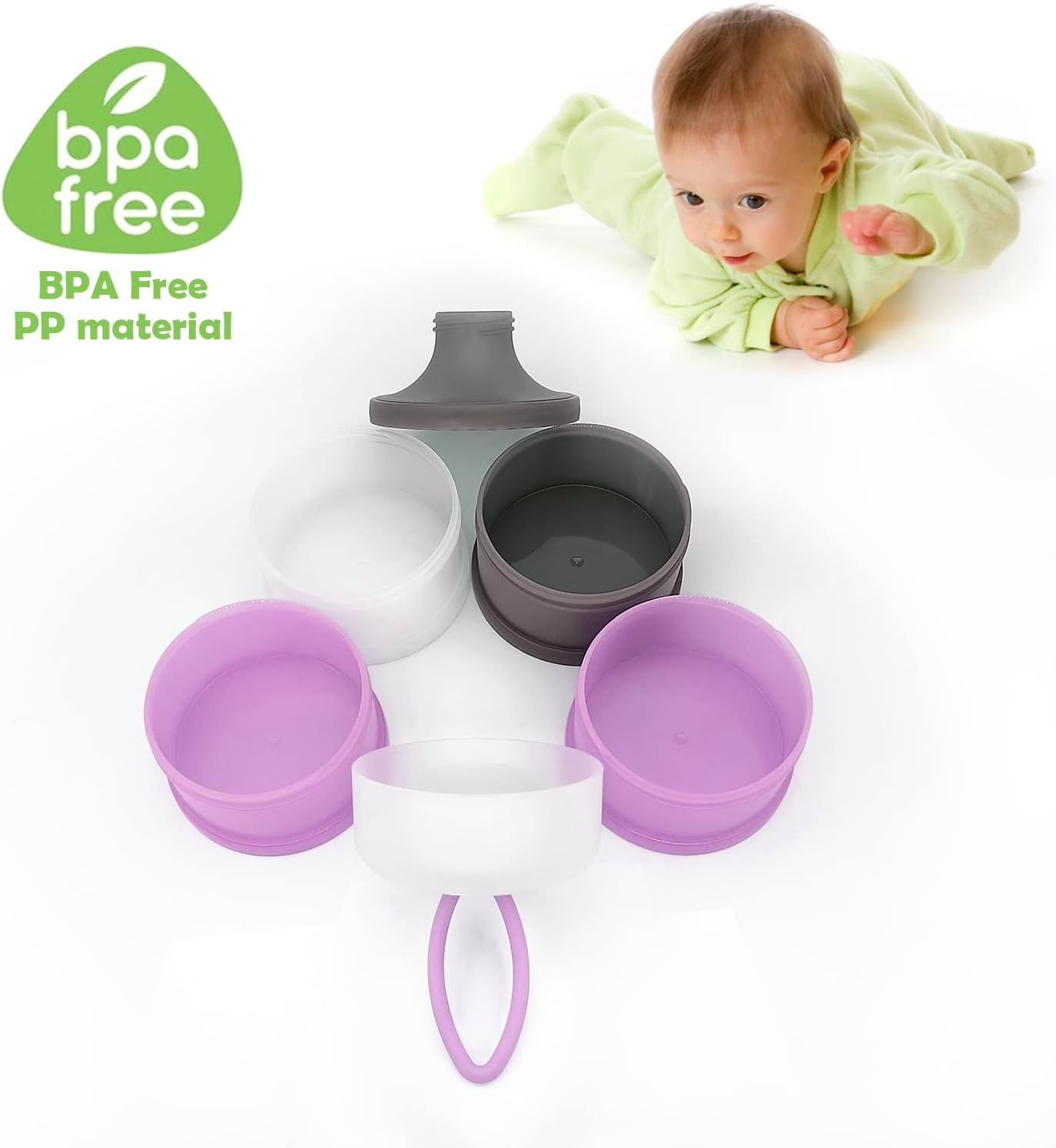 LADISO Baby Formula Dispenser, Portable Milk Powder Dispenser Container, Baby Feeding Travel Storage Container, Formula Mixer, Formula Holder, BPA Free, 4 Compartments, 2 Packs, Dispensador De F&oacute;rmula