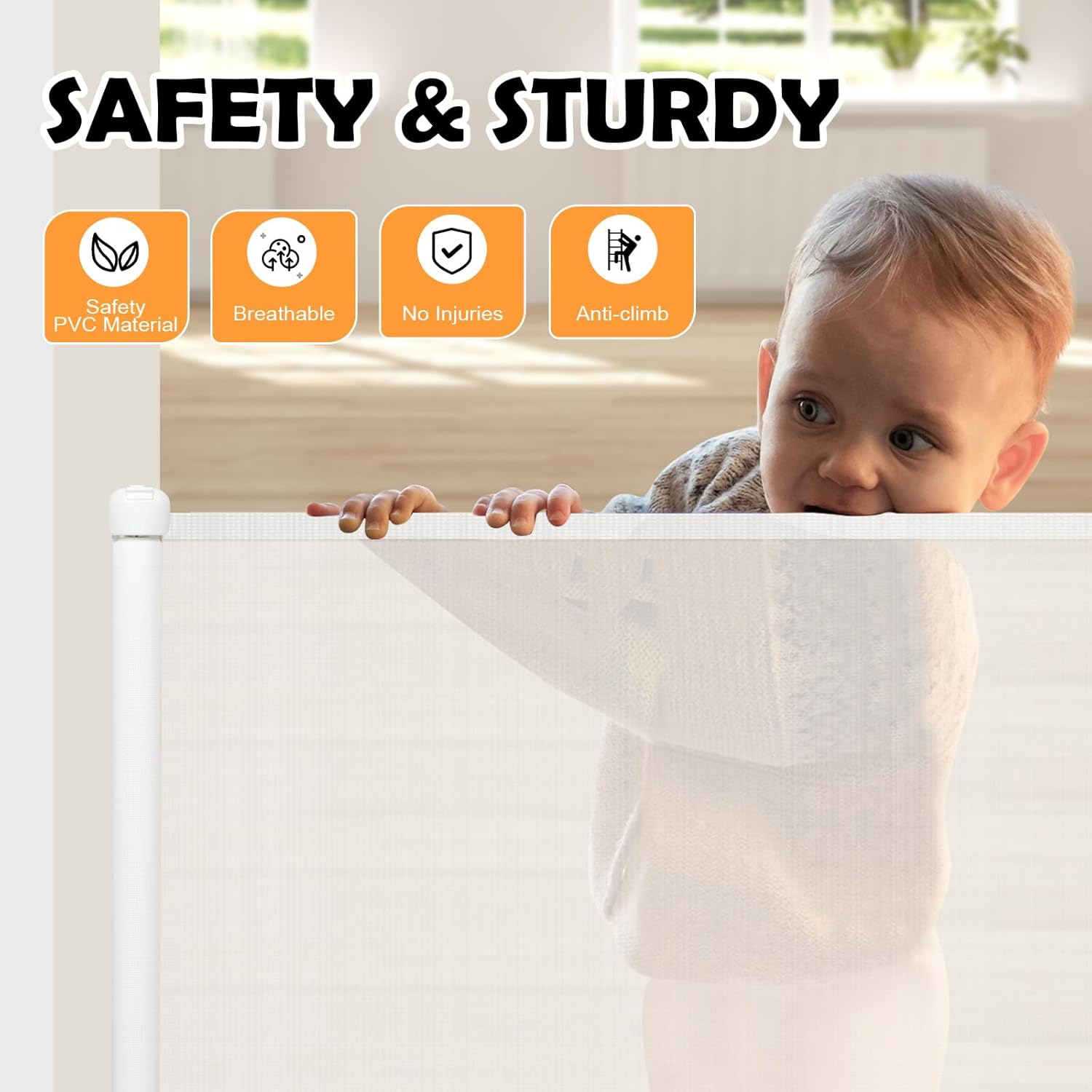 Retractable Safety Gate - Upgraded Stair Gates for Dogs, 180X86Cm Stair Safety Gates Pets, Easy Operation Dog Gate, Stair Gates for Baby/Pet Indoor Outdoor