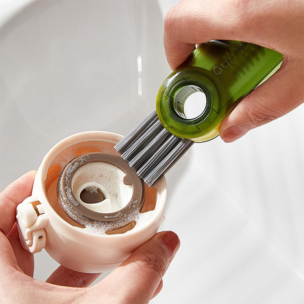 3 In1 Green Tiny Bottle Cup Lid Detail Brush Multi-Functional Plastic Cleaning Brush - Blue X2 image number 3