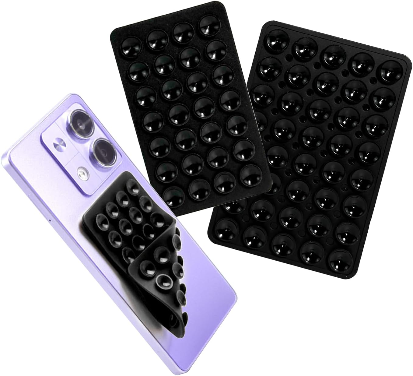 EKIND 2PCS Silicone Suction Cup Phone Holder, Silicon Adhesive Phone Grip,28 & 40 Double-Sided Sticky Grip, Hands-Free Stand for Mirror, Window, Desk for Selfies, Video Calls(Black)