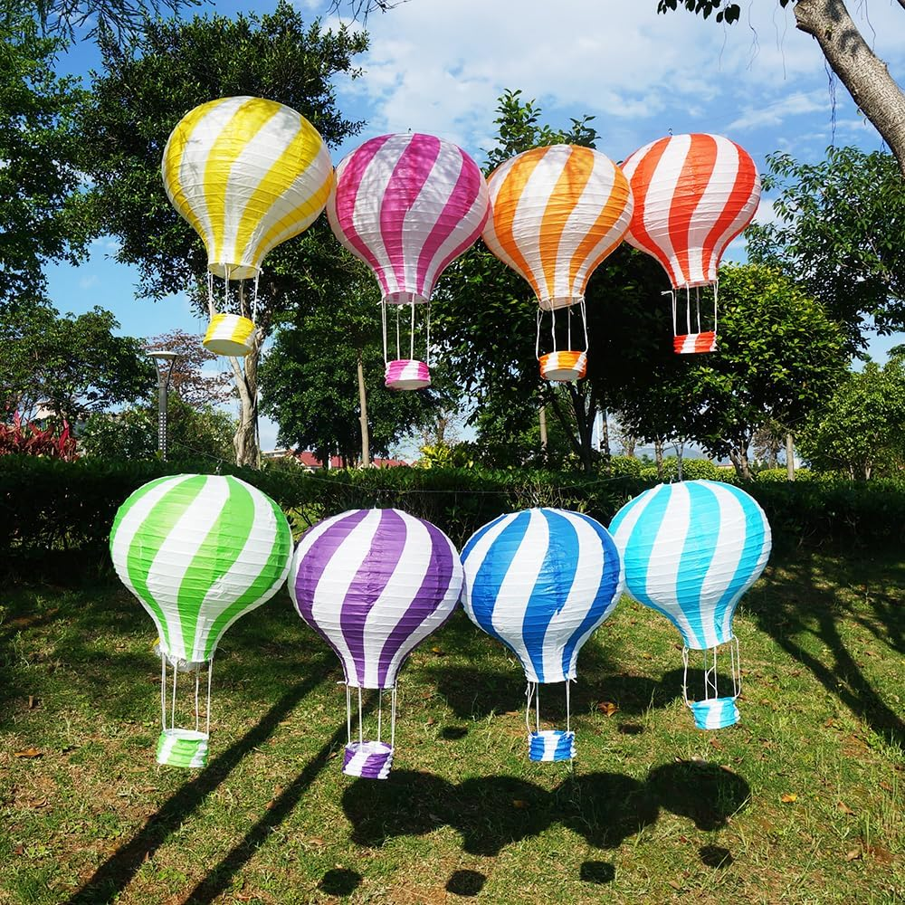ANJOGIFT 8 PCS 12 Inch Diagonal Stripe Hot Air Balloon Paper Lanterns Chinese Japanese Style Thick Rice Paper Lanterns Indoor Outdoor Decoration for Christmas Valentine&rsquo;S Day Wedding Anniversary image number 2