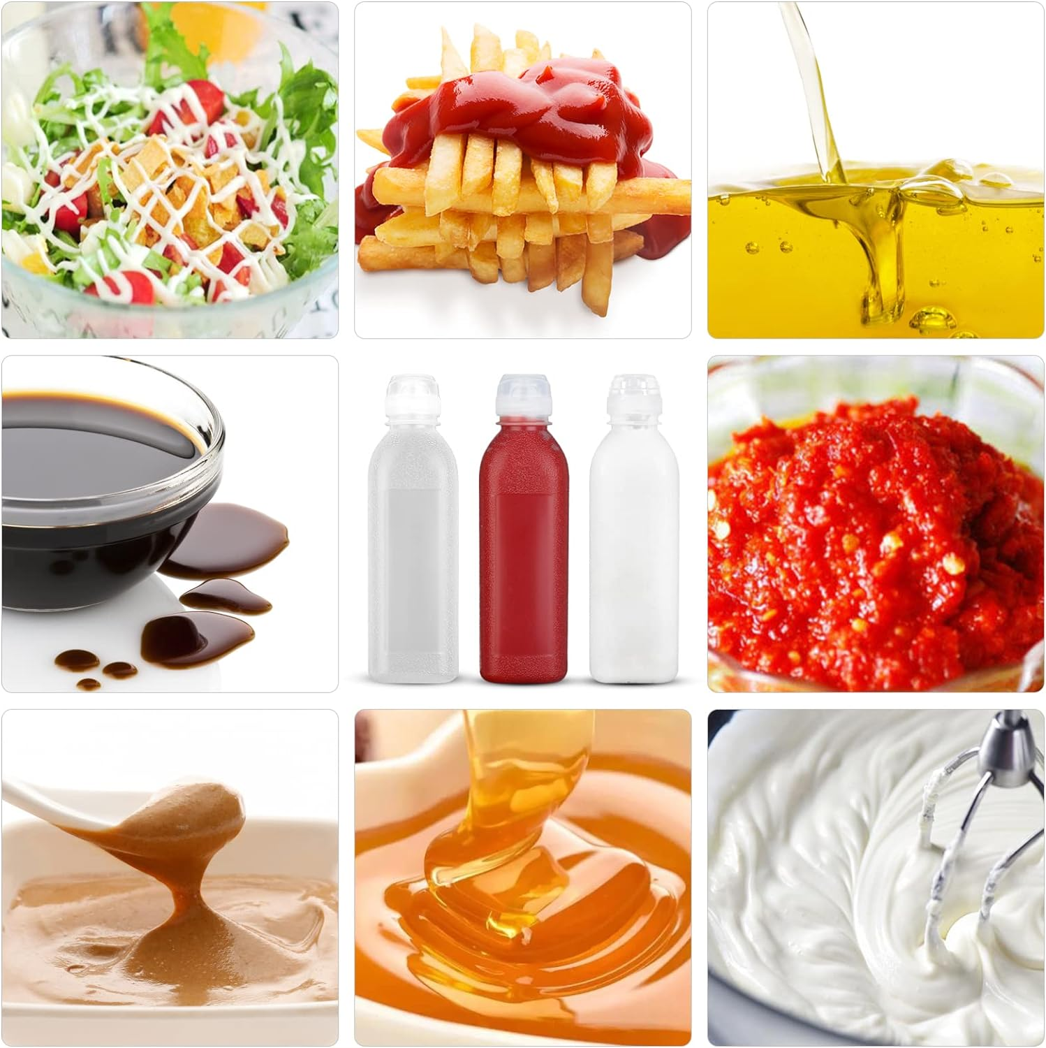 Condiment Squeeze Bottles, Squeeze Bottles for Sauces, Olive Oil Dispenser, Ketchup Bottles Squeeze 4-Pack 17 Oz (500Ml), Salad Dressing Bottles, Great for Ketchup, Salad, BBQ (17Oz 4 Fpack)