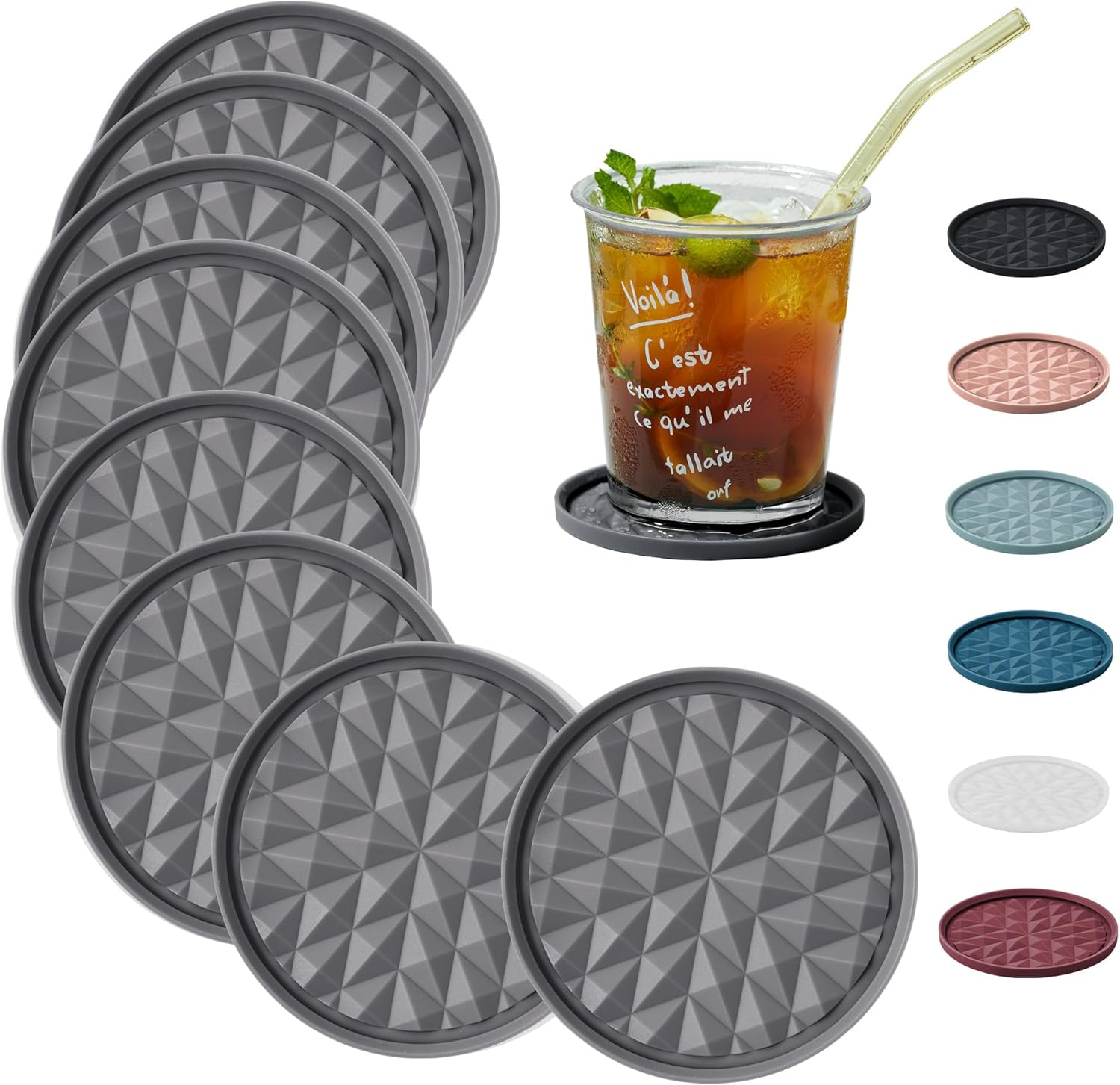 Wingcases Silicone Coasters for Drinks[6 Pack]- Cup Mat with Holder for Tabletop Protection-Non-Slip, Non-Stick, Coffee Table Decor, Great Gift for Any Occasion, Dark Blue
