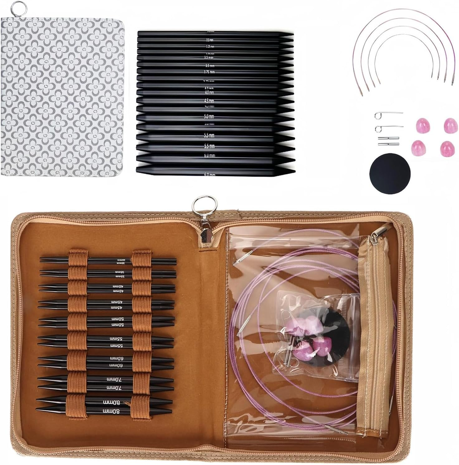 32Pcs Interchangeable Circular Knitting Needles Set, 3 to 6Mm Interchangeable Ergonomic Circular Needle Set with Storage Bag for Crafting Beginners, Gifts for Mom Grandma Friend image number 2