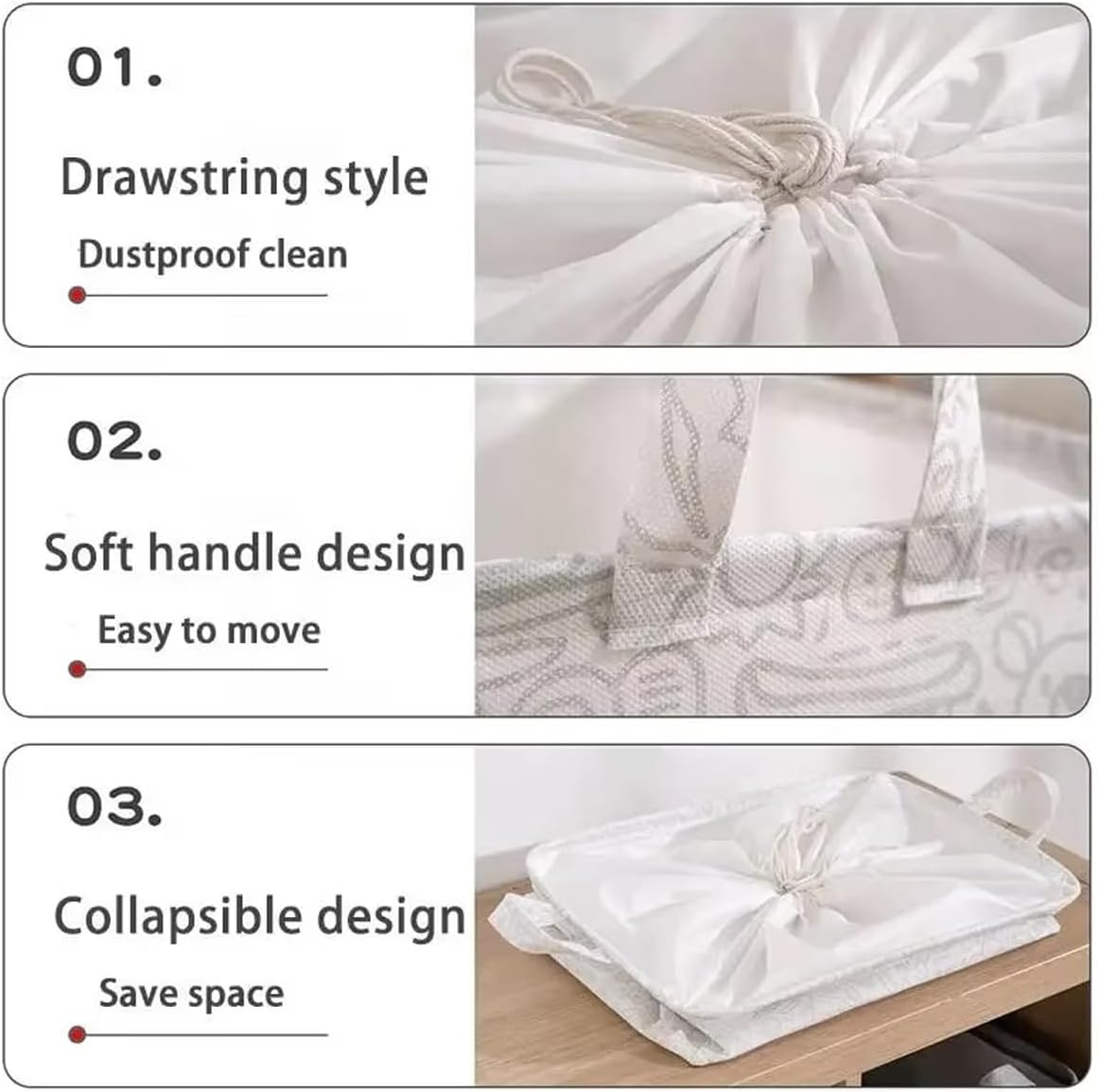 AIMALL Clothes Storage Box with Drawstring Closure Large Wardrobe Organiser for Clothes, Toys, and Sundries, Collapsible with Soft Handles image number 6