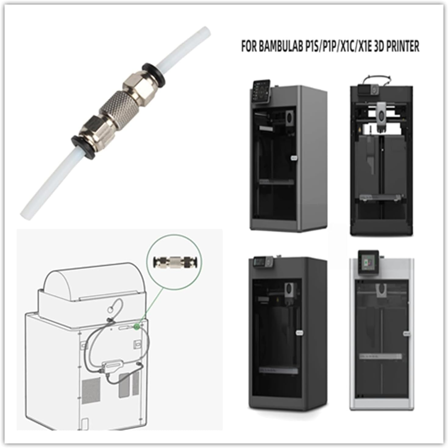 3PCS Bambu Lab Upgrade PTFE Tube Connector Compatible with X1 X1C X1E P1P P1S, Made of Stainless Steel, Anti-Oxidation and Rust Resistant, Plug and Play Printer Parts image number 1