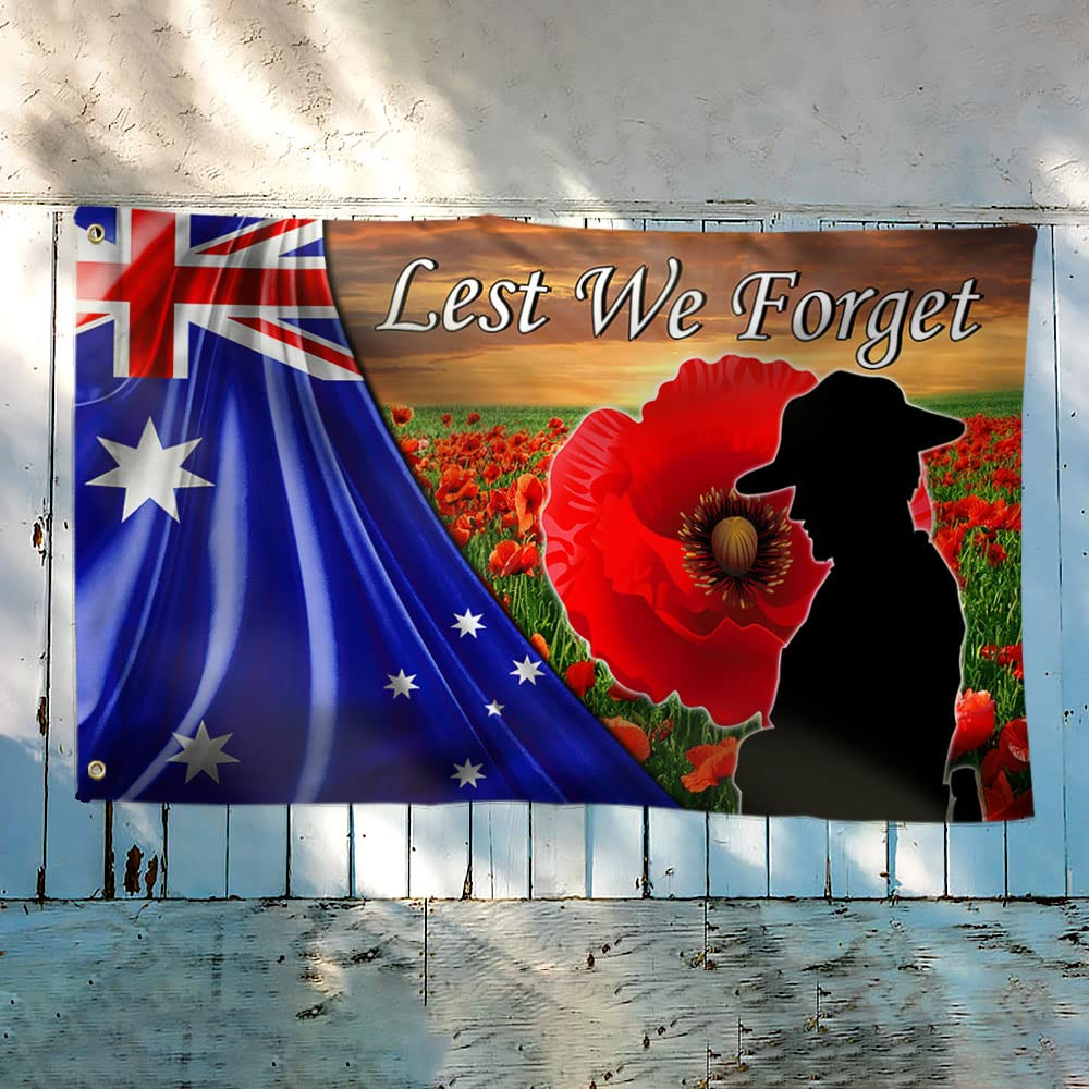 Australian Veteran Anzac Day Flag - Lest We Forget Poppy Flower Double Sided Grommet Flag for Memorial Day - Outdoor Decor image number 3