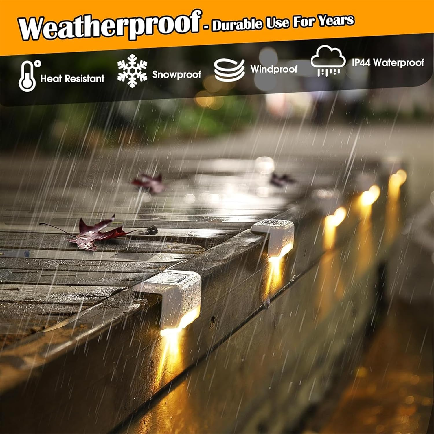 Solar Deck Lights 16 Pcs, Solar Step Lights Outdoor Waterproof Led Solar Fence Lamp for Patio, Stairs, Garden Pathway, Step and Fences (Warm White) image number 6