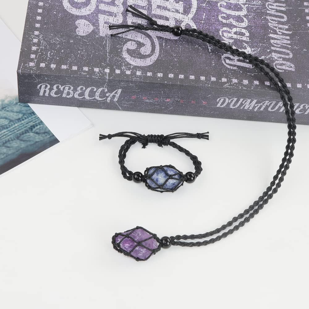 FANASY 12 PCS Crystal Cage Necklace Holder Necklace Cord Empty Stone Holder Pendant Stone Holder Replacement with Adjustable Length - Black image number 2