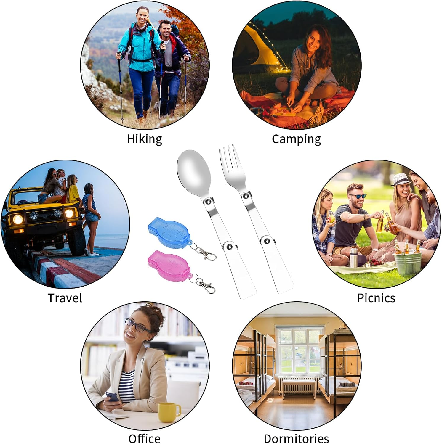 Hoxfly 2-Piece Foldable Stainless Steel Spoon and Fork Set, Includes 2 Cases, Portable Camping Cutlery for Outdoors Picnic Thermos Travel