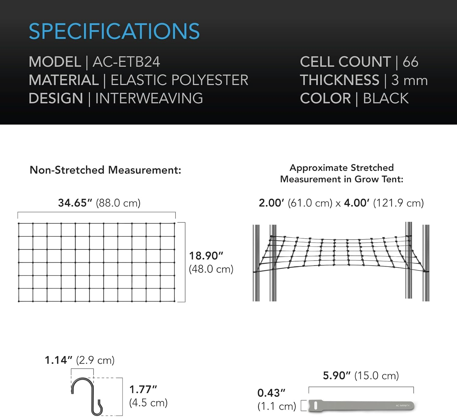 AC Infinity Grow Tent Trellis Netting 2X4', Heavy-Duty Elastic Plant Net with Steel Hooks, Flexible Hydroponics Support for Grow Tents, Gardening, and Horticulture image number 3