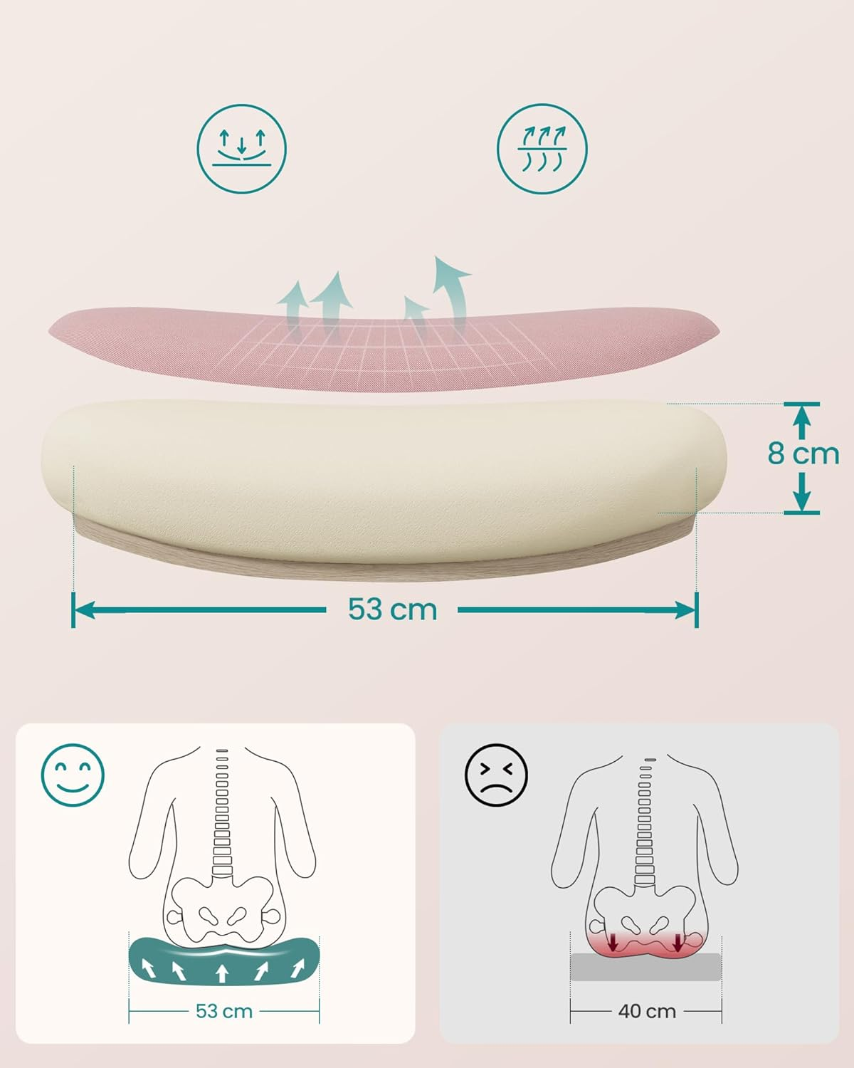 SONGMICS Ergonomic Fabric Office Chair, Padded Lumbar Support, Tilting Mechanism, Wide Seat 53Cm, Folding Armrests, Candy Pink, OBN037R01 image number 6