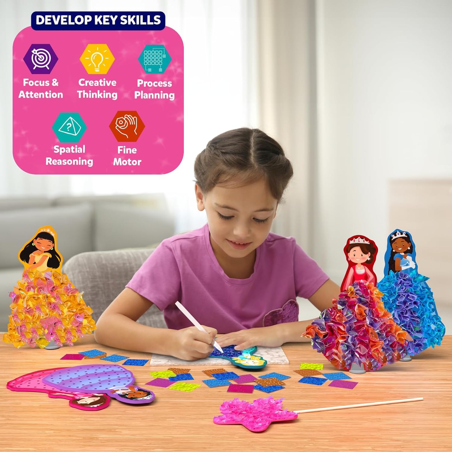 Skillmatics Poke-In Art - Magical Princesses, Mess-Free Fun for Kids, DIY Craft Kits, Creative Activity, Gifts for Girls & Boys Ages 4, 5, 6, 7, 8, 9 image number 3
