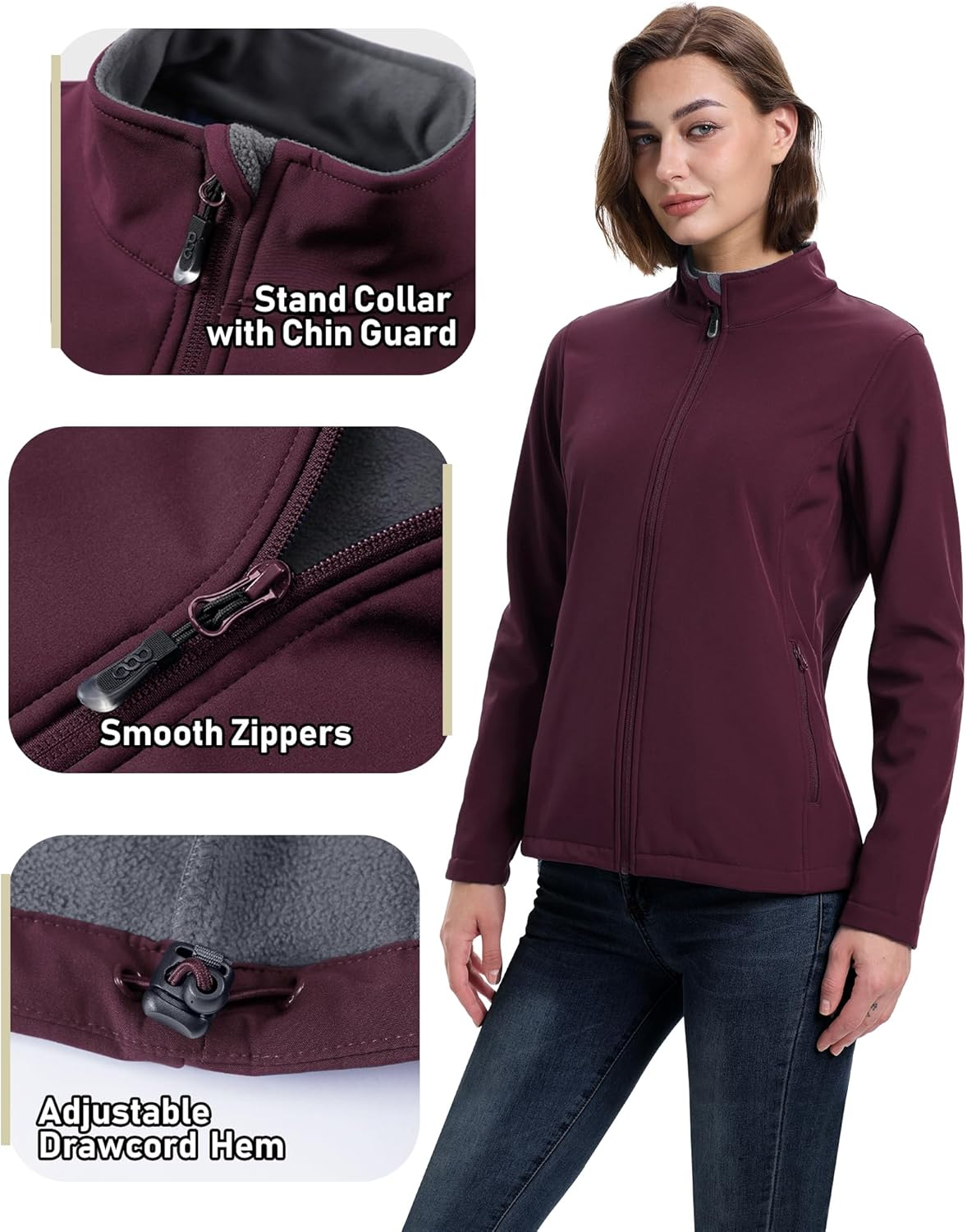 33,000Ft Women'S Softshell Jacket Warm Fleece Lined Windbreaker Lightweight Waterproof Rain Jacket for Running Golf Hiking image number 2