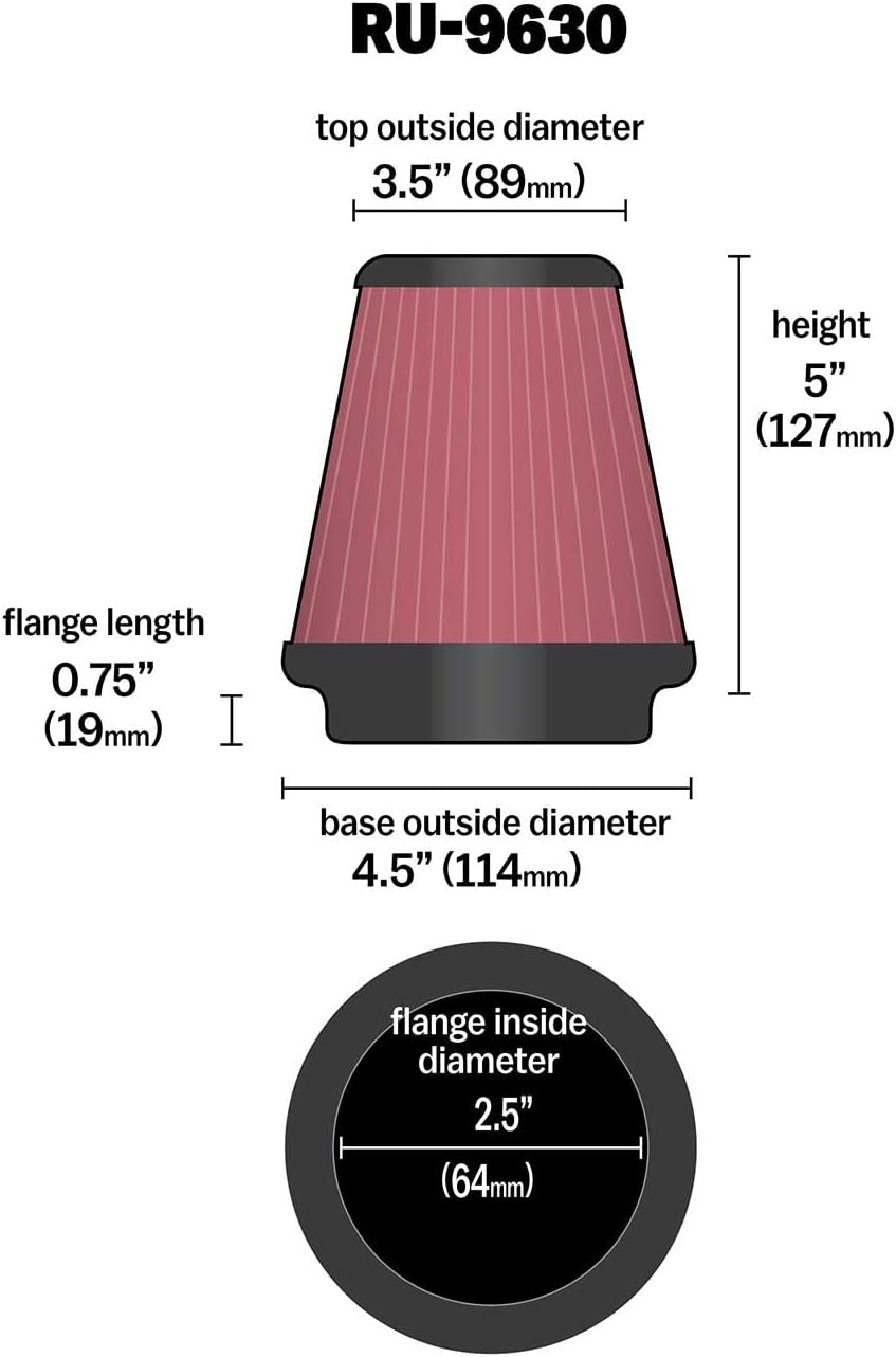 K&N RU-9630 Universal Clamp-On Air Filter image number 4