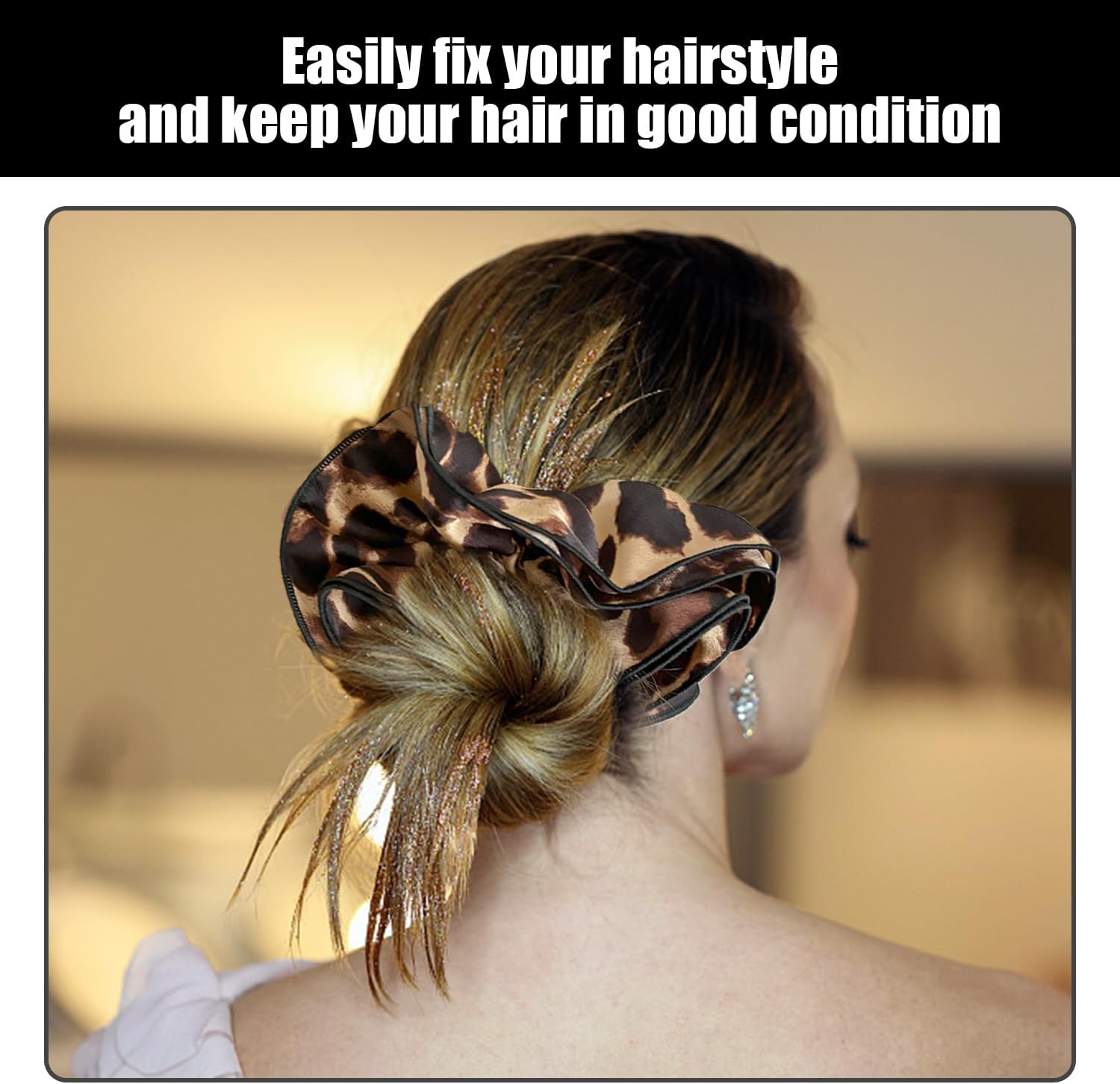 3 Pieces Leopard Print Large Intestinal Hair Ring, Retro and Fashionable, High Ponytail Stretch Elastic Band, Elees Temperament, Women'S Hair Accessories, Fixed Ponytail Decoration.