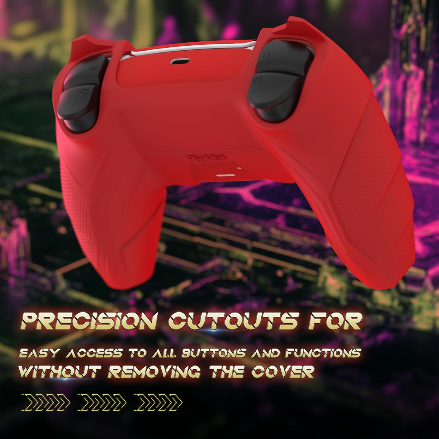 Playvital Mecha Rhino Silicone Cover for Ps5 Controller with Thumb Grips & Stickers, Anti-Slip Controller Grip Skin Accessories Compatible with Ps5 Charging Station - Maple Red & Brick Red image number 4